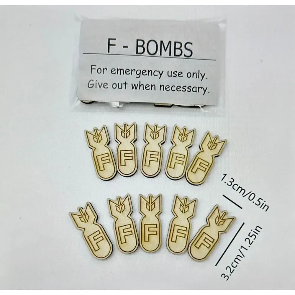 10 pc F BOMBS Wooden Decorations Parties Holidays Gag Gift Reusable